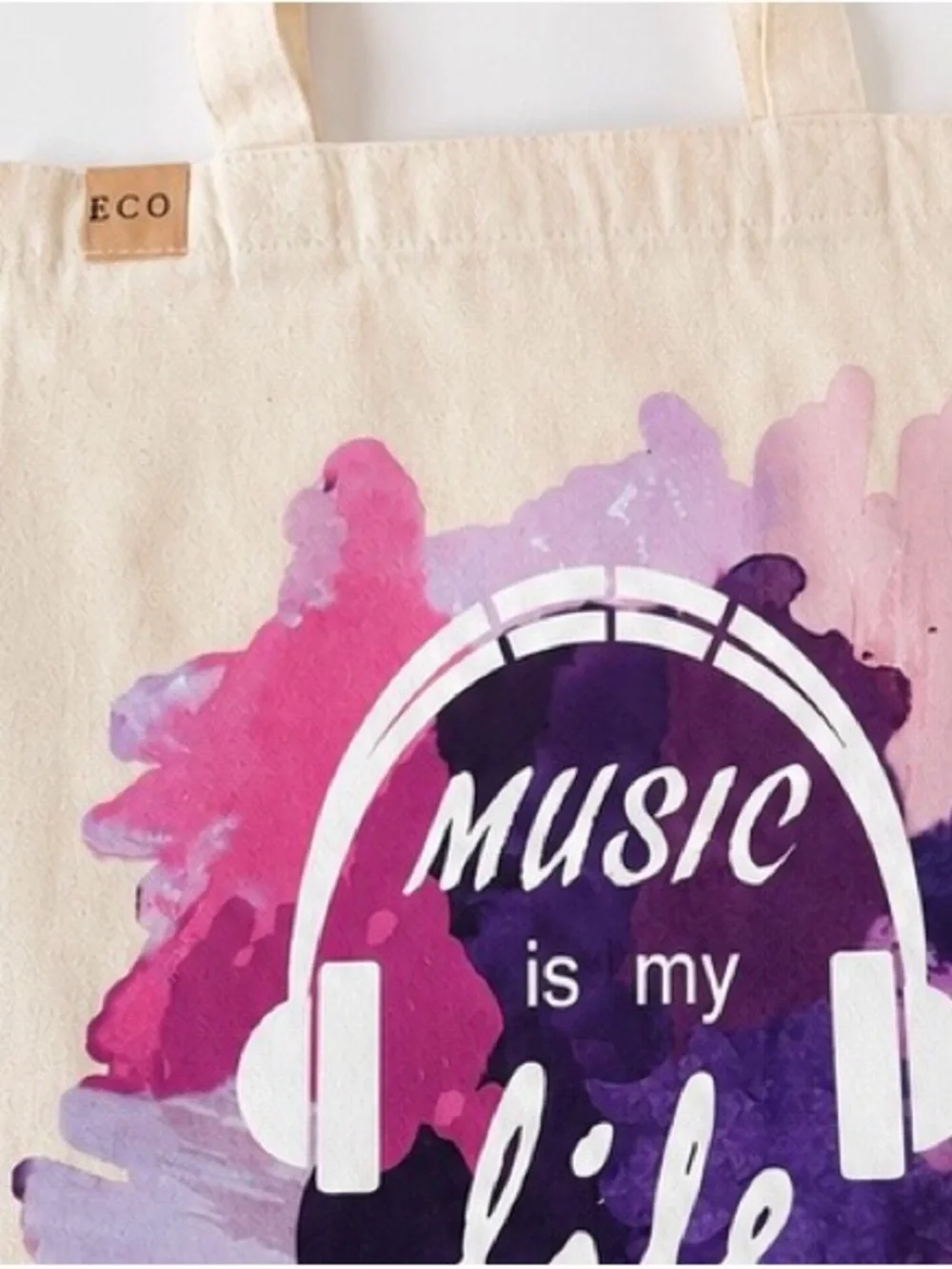 Canvas Tote Bag with Pink & Purple Music Design